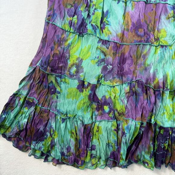 Vtg Y2K XL Maxi Skirt Tiered Gauze Boho Cotton Cottagecore Floral Prairie Gypsy - Picture 3 of 9